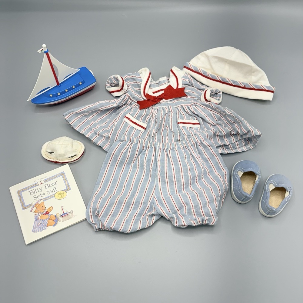 American Girl Bitty Baby Doll Sailor Dress Set Outfit Hat Socks Shoes Seaside
